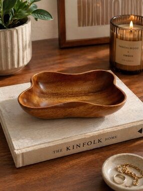 Vintage MCM Carved Wood Catchall Dish Trinket Tray Mid Century